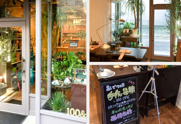 金沢店の外観と店内。フォトジェリッシュ金沢店内にあるアトリエ100&1