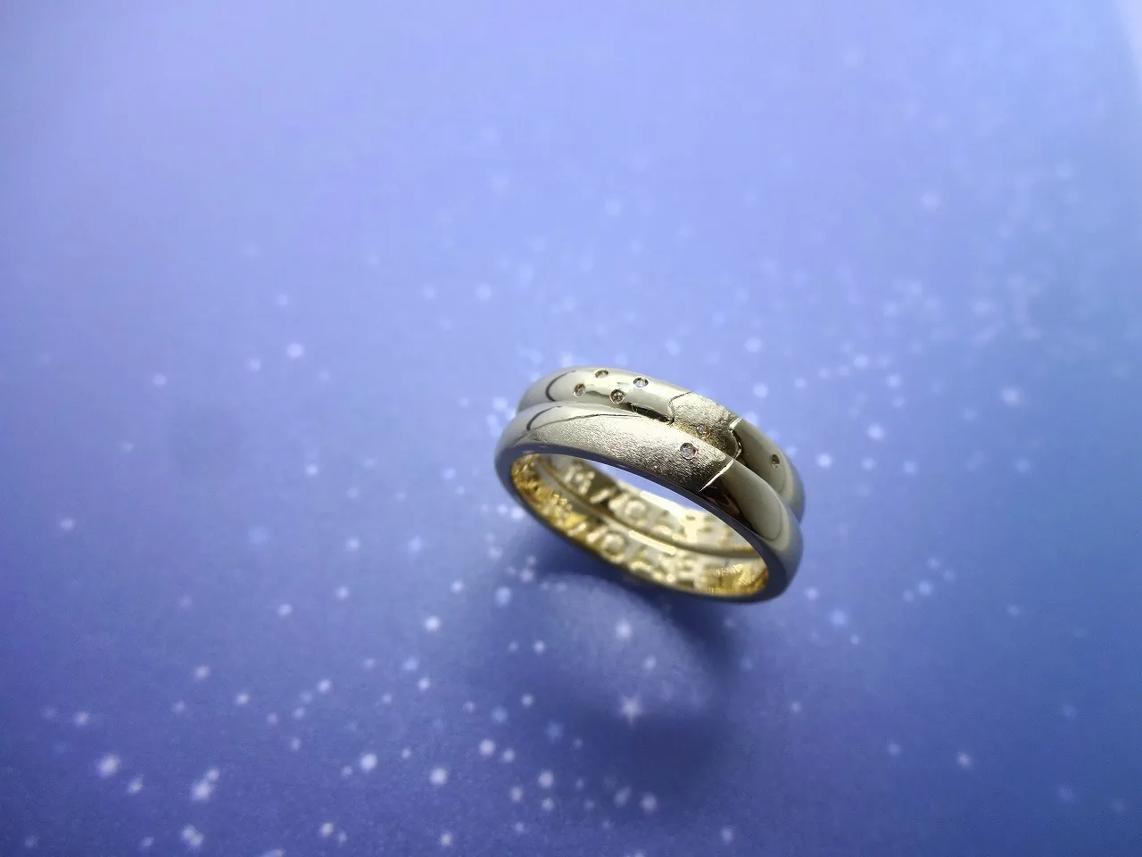 星空イメージで撮影した手作り結婚指輪ペア